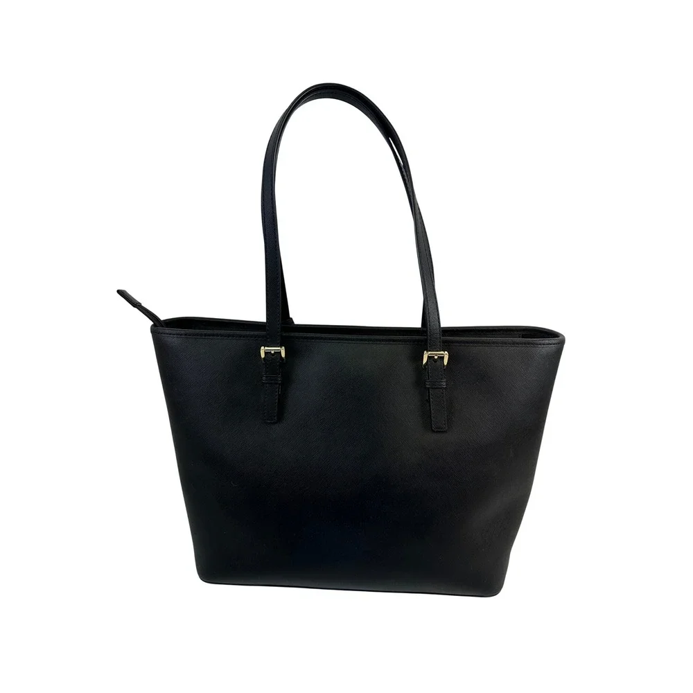Michael Kors Jet Set Travel Tote Black Saffiano Leather Bag Large Zip 38F7GTVT3L